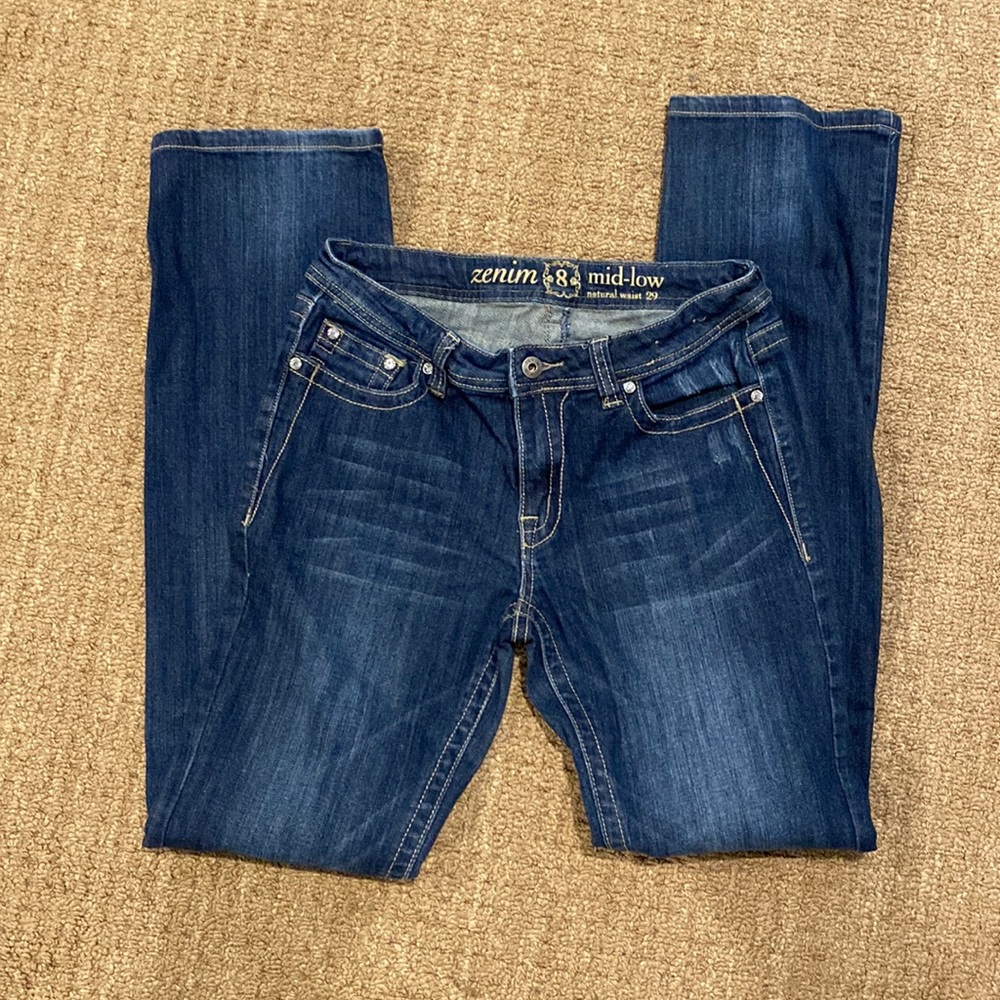 Women’s Size 29 Zenim Low-rise Bootcut Denim Jeans with Bling and Embroidery